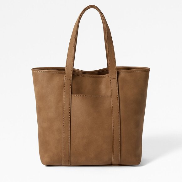 Brandy Melville faux leather tote bag zip pocket key leash neutral brown - Picture 2 of 16